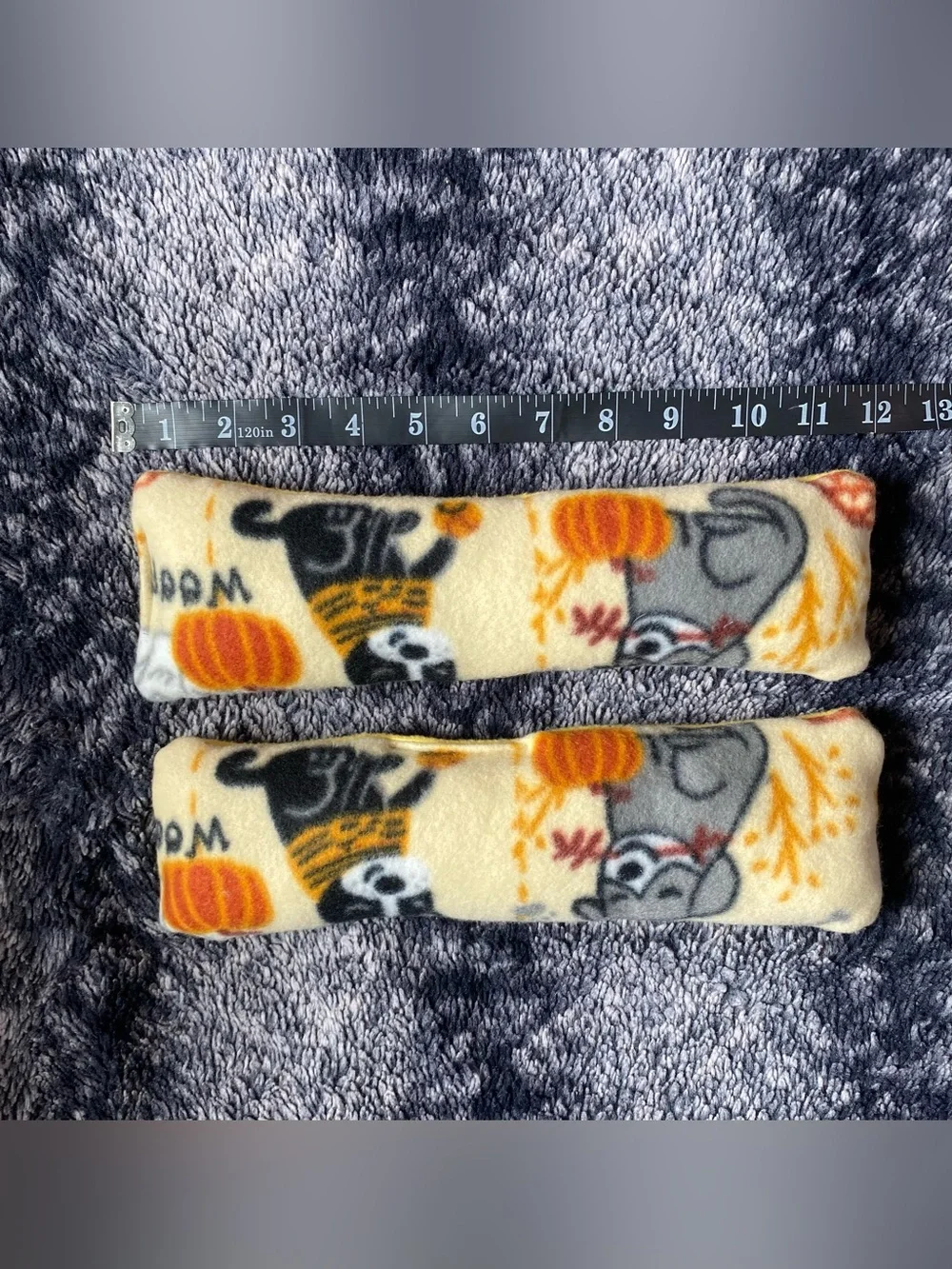 Handmade Yellow Multicolored Dog Patterned Soft Squeaker Toy Pair